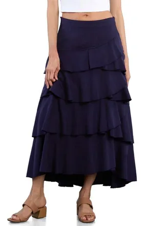 Wash Lab Denim Petal Tiered Denim Maxi Skirt in Eclipse at Nordstrom, Size X-Large