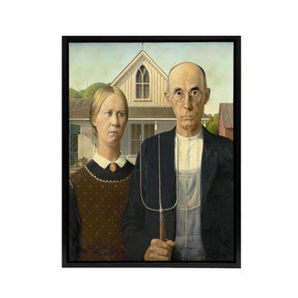 Artery8 Grant Wood American Gothic Framed Canvas Wall Art Print | Size: W24 x H32