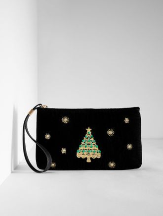 Talbots Whimsy Tree Velvet Wristlet - Black - 001 Talbots