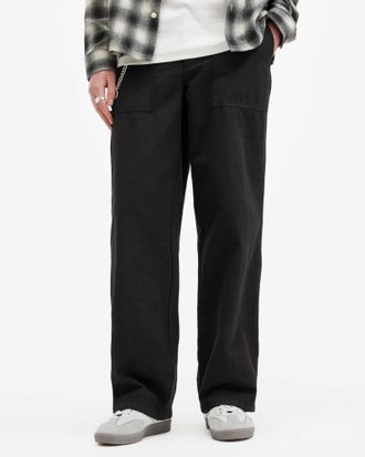 AllSaints Organic Cotton Creek Relaxed Fit Mid Rise Trousers, Size: 28