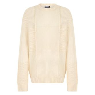 Diesel Round-neck Knitwear, male, Beige, Size: 2XL Classic Comfortable Sweater