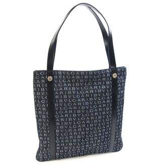 Bulgari Black Denim Leather Shoulder Bag Tote Bag (Pre-Owned)