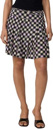Diane Von F&uuml;rstenberg Lexi Pleated Miniskirt in Black/pink Highland Check at Nordstrom, Size Xx-Small