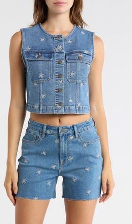 Vigoss Daisy Embroidered Denim Vest in Light Wash at Nordstrom Rack, Size X-Large