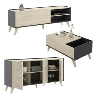 Dmora Set De Muebles De Sala Tuscola, Cajones, Modular, 5 Estantes, Roble Marr&oacute;n