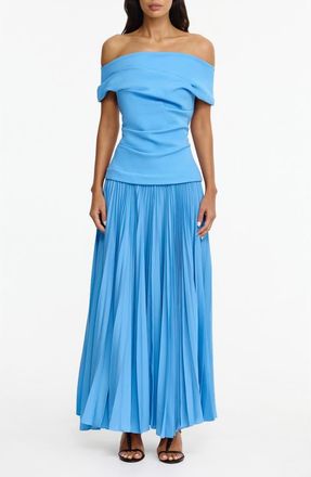 Acler Haileypark Gathered Pleated Off the Shoulder Gown in Alt Blue at Nordstrom, Size 12