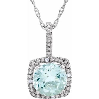 Allurez Lab Grown & Natural Diamond Pendant Necklace in Sterling Silver in Aquamarine at Nordstrom, Size 18