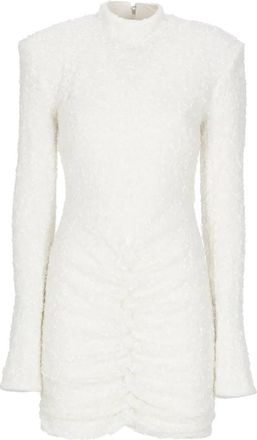 Rotate Sequin Long Sleeve Mini Dress - Dames - Korte kleedjes - Wit - M - Polyester - Kleedjes