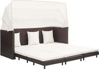 vidaXL Vidaxl - Sof&aacute; Cama De Jard&iacute;n 3 Plazas Con Capota Rat&aacute;n Sint&eacute;tico Marr&oacute;n