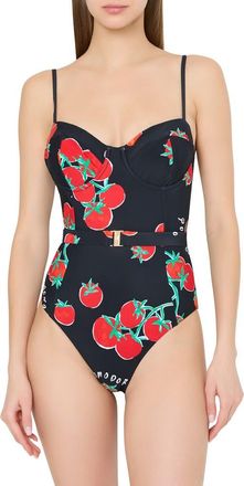Milly Pomodoro Print One-Piece Swimsuit in Black/Red at Nordstrom, Size X-Small