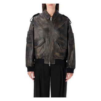 S.W.O.R.D 6.6.44 Leather Jackets, female, Black, XS, Vintage Rub-Off Leather Bomber Jacket