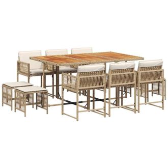 vidaXL Set Comedor De Jard&iacute;n 11 Pzas Con Cojines Rat&aacute;n Sint&eacute;tico Beige Vidaxl