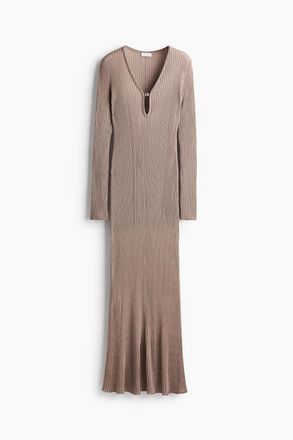 H&M Langes Kleid in Rippenstrick - Greige
