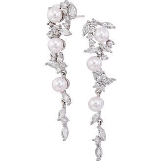 Savvy Cie Jewels Cubic Zirconia & Faux Pearl Cascade Earrings in Silver at Nordstrom Rack