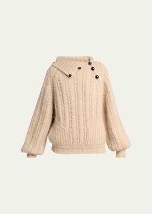 Isabel Marant Lily Alapca-Mohair Rib Folded Turtleneck Sweater