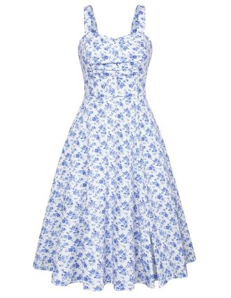 Belle Poque Women Prom Party Dress Sleeveless Plus Size Elegant Summer Beach Dress Floral-White XXL