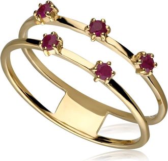 Gemondo Ruby Double Band Ring In 9ct Yellow Gold