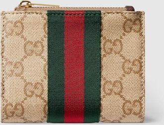 Gucci Small Wallet With Web, Beige, GG Canvas