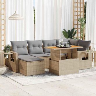 vidaXL Vidaxl - Set Sof&aacute;s De Jard&iacute;n 7 Piezas Y Cojines Rat&aacute;n Sint&eacute;tico Beige