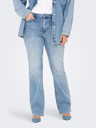 Only Carmakoma Bootcut-Jeans ONLY CARMAKOMA CARWILLY LIFE HW FLARED DNM TAI467, Damen, Gr. 42, L&auml;nge 32, blau (light blau denim), Denim/Jeans, Obermaterial: 92% Baum