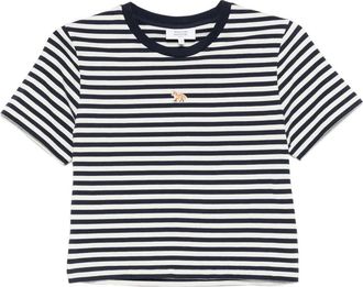 Maison Kitsuné Top crop Baby a righe con ricamo volpe - Blu