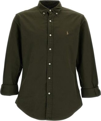 Polo Ralph Lauren Overhemden, Heren, Groen, XL, Katoen, Slim-Fit Button-Down Katoenen Piqu&eacute; Overhemd