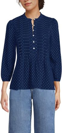Lands End Lightweight Jersey Button Pintuck Top in Deep Sea Navy Pin Dot at Nordstrom, Size X-Small