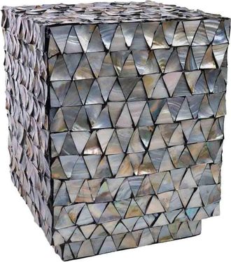 Wanderlust Deco Taburete de madera y madreperla gris 35x35x45h cm
