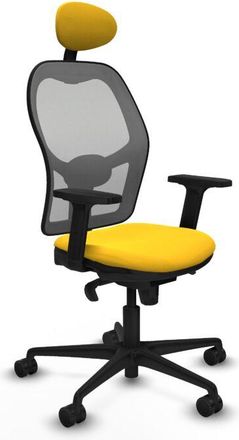 Piqueras y Crespo Piqueras Y Crespo - Jorquera Sincro Malla Gris Similpiel Amarillo Brazos 2d Base Nailon Cabecero Fijo Ruedas 65mm Nailon