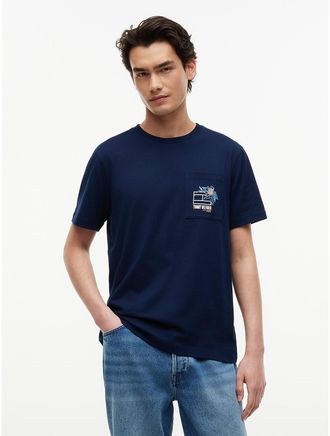 Tommy Hilfiger Mens Floral Flag Logo Pocket T-Shirt - Navy - XXL