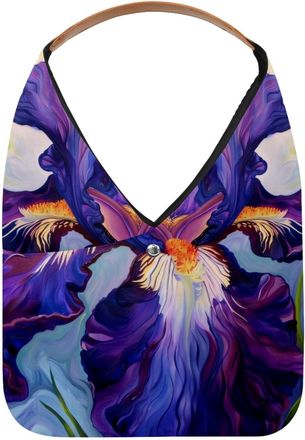 Generic Purple Iris Art Pattern Reusable Lightweight Grocery Bags - Foldable Into Compact Pouch, Washable & Sturdy, Multipurpose for Shopping and Travel