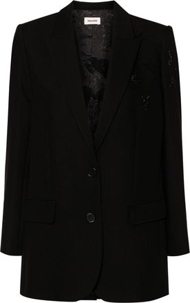 Zadig&Voltaire rhinestone-embellished blazer - women - Viscose/Polyester/Elastane/Viscose/Recycled Polyester - 36 - Black