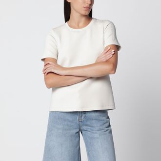 Max Mara T-shirt beige in misto cotone con ricamo logo