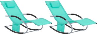 SoBuy Set De 2 Tumbonas Mecedoras Con Almohada Y Bolsillo Lateral Estructura De Hierro Malla Transpirable Teslin C&oacute;modo Soporta Hasta 150 Kg Color Azul 63 X