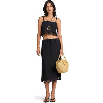Onia Air Linen Scallop Cropped Top in Black at Nordstrom, Size X-Small