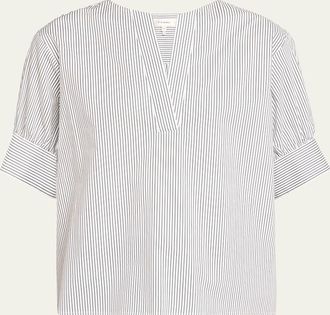 Frame Denim Striped V-Neck Popover Top