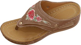 Generic Summer Orthopedic Sandals Women Ladies New Summer Europe And The US Style Stitching Simple Hollow Slope With PU Clip Foot Slippers Wedge (Brown, 37)