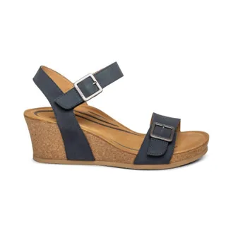 Aetrex Womens Lexa Quarter Strap Wedge Sandal In Navy