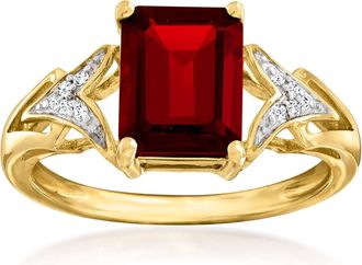 Ross-Simons Emerald-Cut Garnet Ring With Diamond Accents in 14kt Yellow Gold