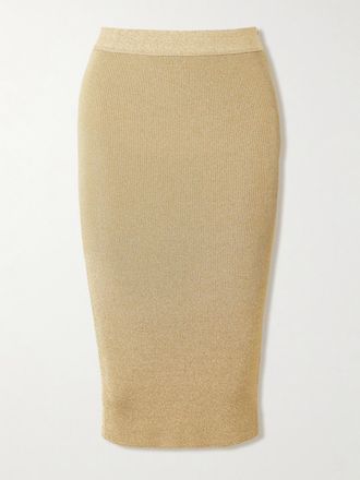 Stella McCartney Gonna Midi In Maglia A Coste Metallizzata - Oro