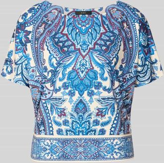 Oui T-Shirt mit Allover-Look in Bleu, Gr&ouml;&szlig;e 38