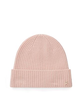 Tommy Hilfiger Beanie TOMMY HILFIGER TH CASHMERE, Damen, rosa (pink bloom), Rippstrick, Kaschmir, M&uuml;tzen Beanie, aus Rippstrick, Umschlag