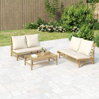 vidaXL Set De Muebles De Jard&iacute;n 3 Piezas Bamb&uacute; Y Cojines Blanco Crema Vidaxl
