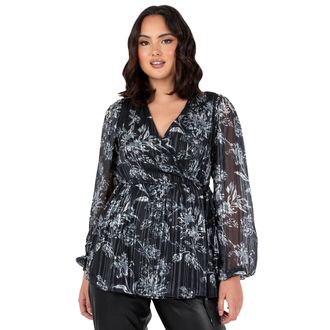 Lovedrobe Womens Wrap Top Ladies Blouse V-Neck Long Balloon Sleeves Peplum Smart Casual Office Wear Evening Party Occasion Black 44, Black, 18