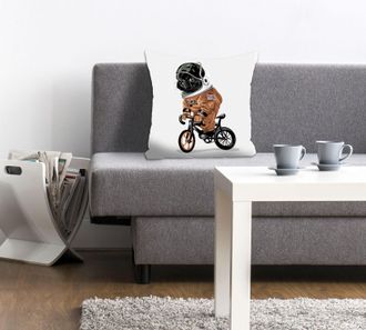 Queence Dekokissen »Spacedog« mit einem fahrradfahrenden Astronauten-Hund