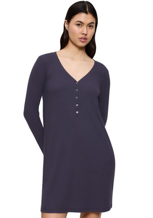 Triumph Nachthemd TRIUMPH, Damen, Gr. 36, N-Gr, grau (ink gray), Feinripp, Obermaterial: 61% Polyester, 32% Viskose, 7% Elasthan, bequem kniebedeckend, tiefer