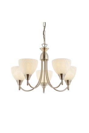 Netlighting Alton 5 Light Multi Arm Ceiling Pendant Satin Chrome Matt Opal Glass E14