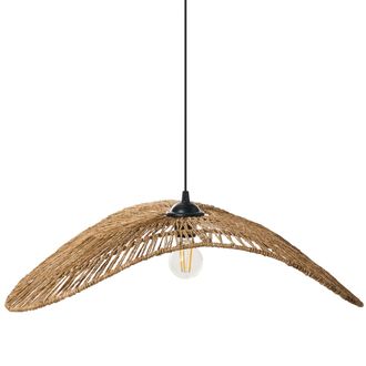 Beliani L&aacute;mpara Colgante Asim&eacute;trica De Yute Tejida Estilo Boho Con Bombilla Abierta Hecha A Mano Sal&oacute;n Comedor Iluminaci&oacute;n Natural Yaguez
