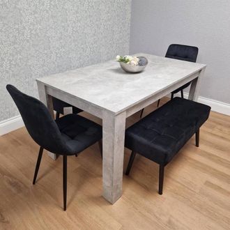 Kosy Koala Dining Table with 2 Black Velvet Chairs & 2 Black Velvet Benches in Grey