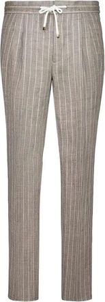 Brunello Cucinelli Stripe Linen Pants With Drawstring And Double Pleat